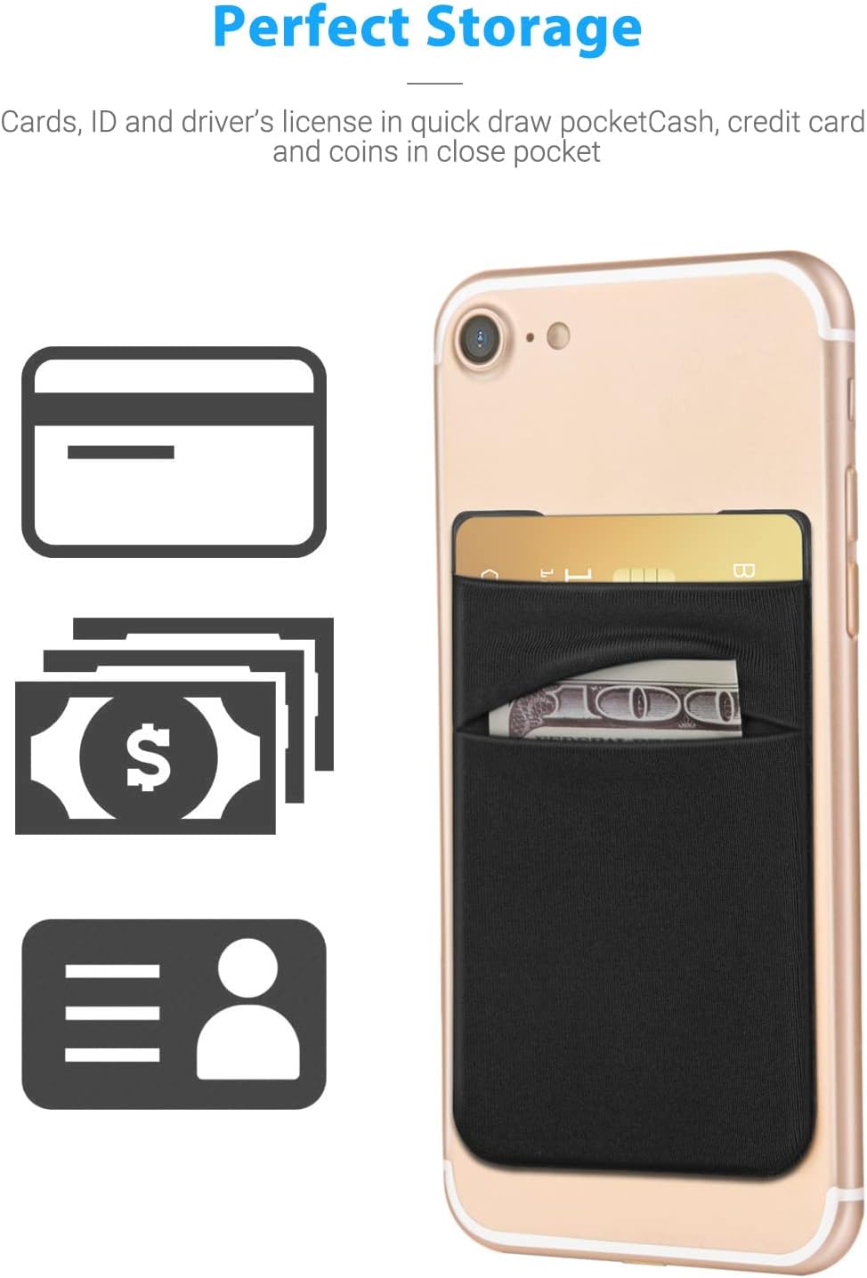 2 Pack Stick On Wallet Sleeve Cell Phone Pocket Card Holder Pocket Pouch for iPhone Android Smartphone (2 Pack BLACK)