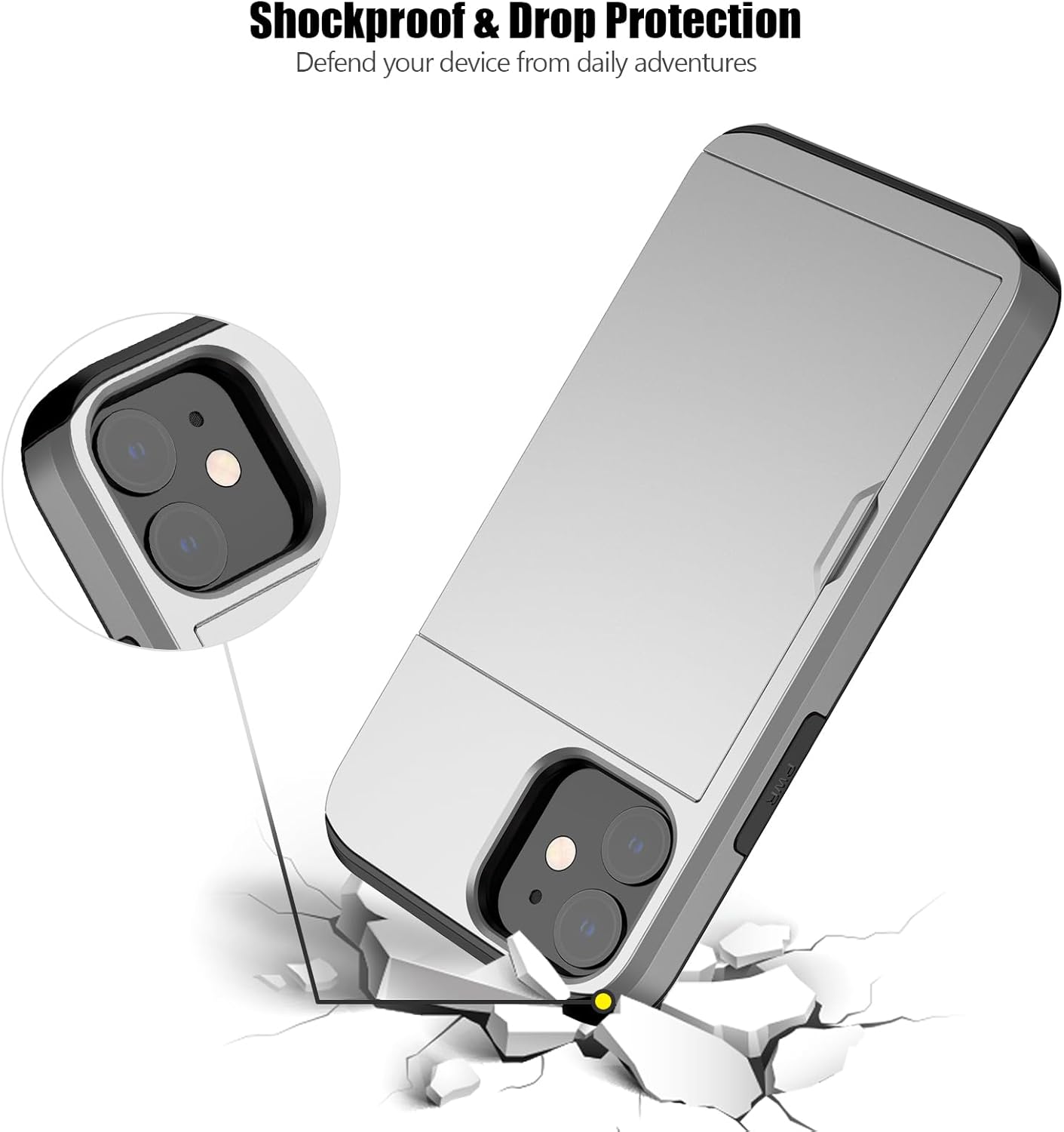 Nvollnoe for iPhone 12 Mini Case with Card Holder Heavy Duty Protective Dual Layer Shockproof Hidden Card Slot Slim Wallet Case for iPhone 12 Mini for Men&Women(Silver)