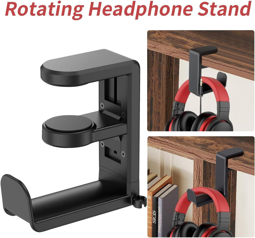 Adjustable Headphone Stand Holder - Universal Desktop Organizer for Gaming/Office Setup - Durable & Lightweight Design - Easy Installation - Modern Accessory - Black