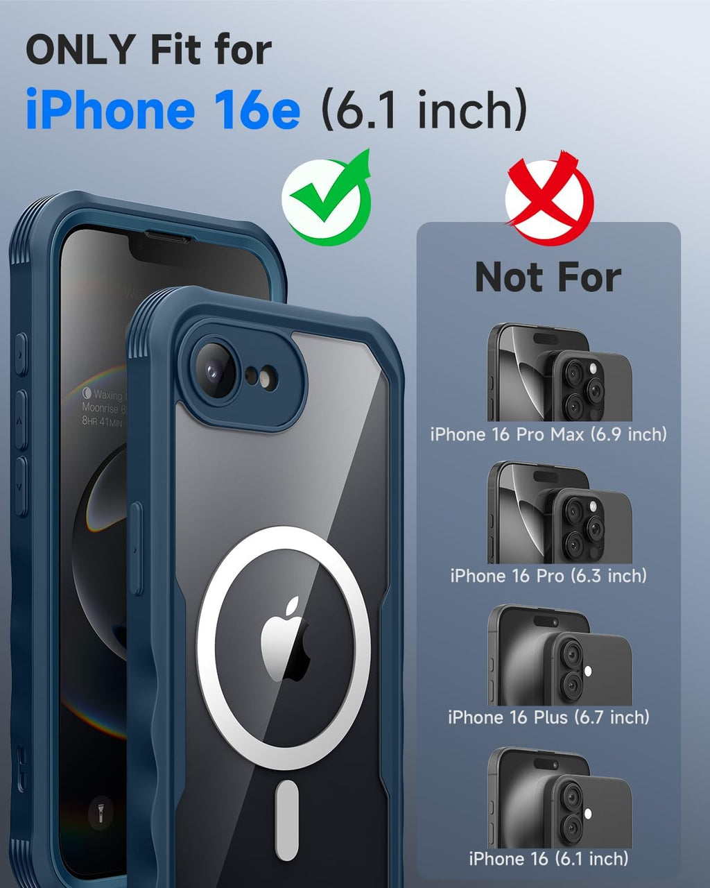 seacosmo for iPhone 16e Case, Full Body Bumper with Built-in 9H Tempered Glass Privacy Screen Protector and Camera Lens Protection, Compatible with MagSafe, Shockproof 16 e Phone Case, 6.1", Blue