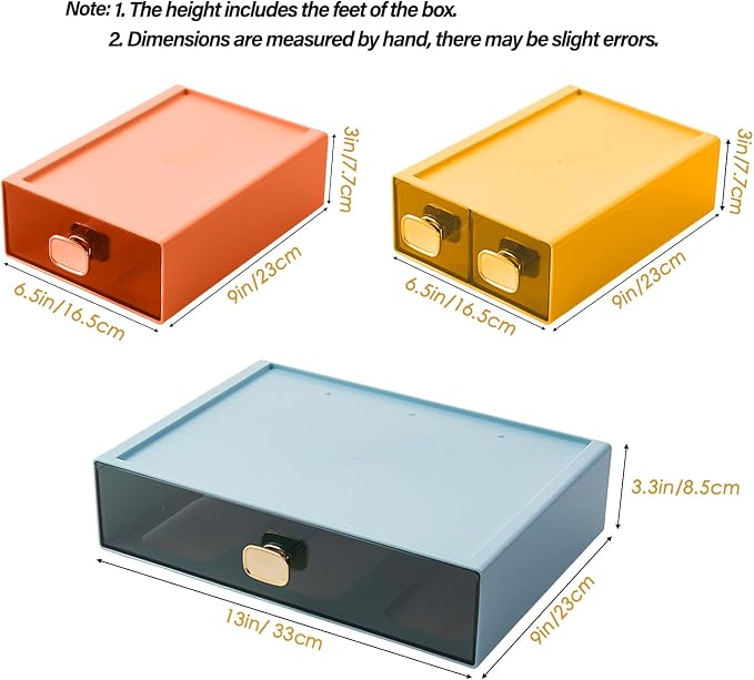 2PACK Stackable Desk Organizer Drawer 6.5"x9"x3" Desk Storage Drawer - Image 2