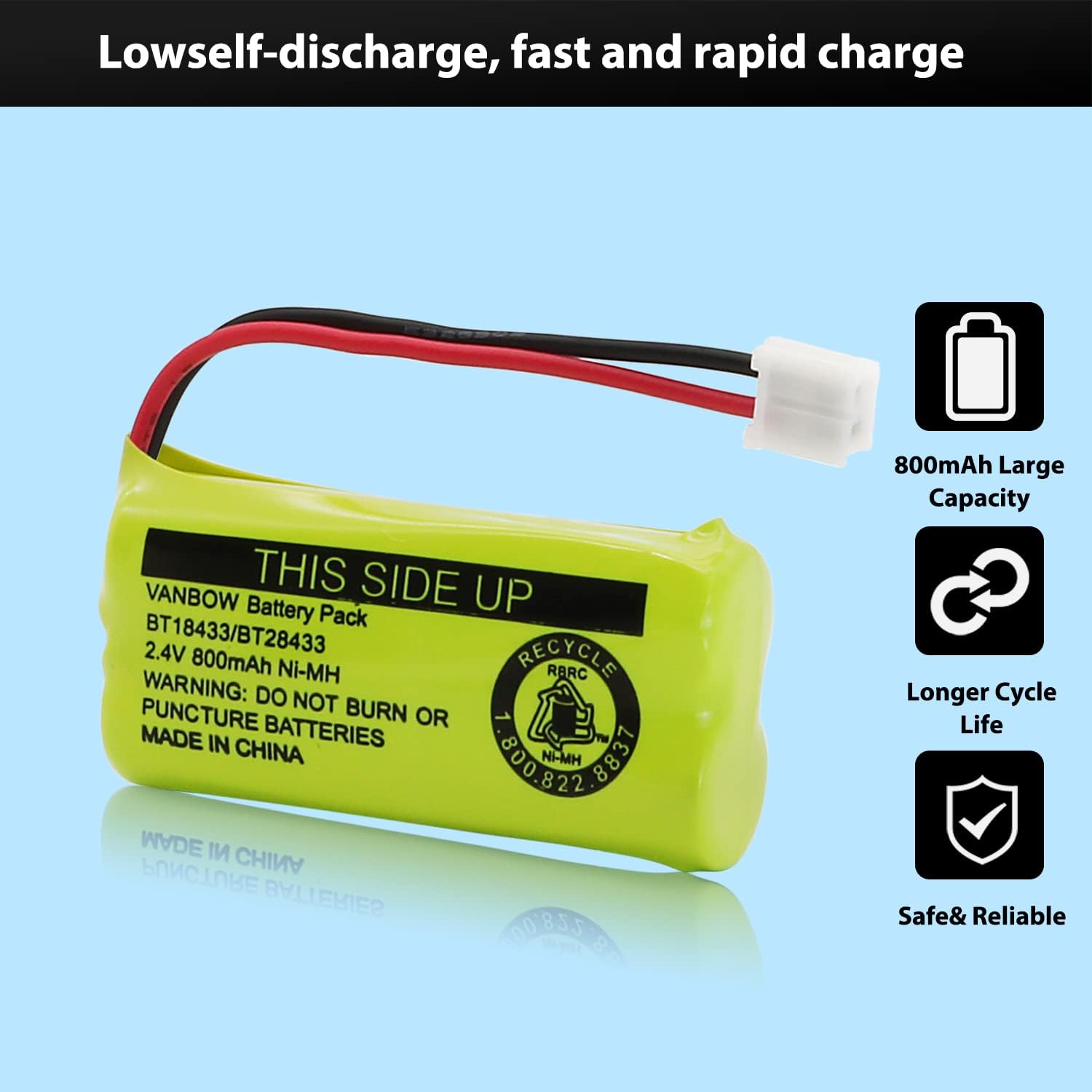BT18433/BT28433 2.4V 800mAh Ni-MH Cordless Phone Battery, Also Compatible with AT&T BT184342/BT284342 BT8300 BT1011 BT1018 BT1022 BT1031 2SN-AAA55H-S-J1 CS6120 CS6209 CL80109 EL52419 (Pack 4)