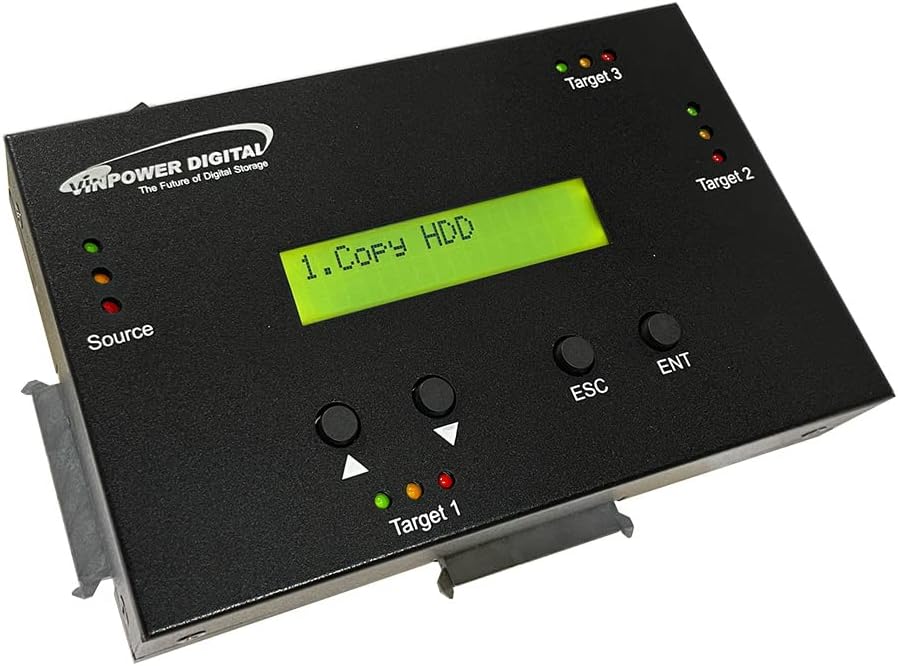 Vinpower 1 to 3 SATA 2.5" & 3.5" Hard Disk Drive/Solid State Drive (HDD/SSD) Clone Duplicator and DOD Level Eraser