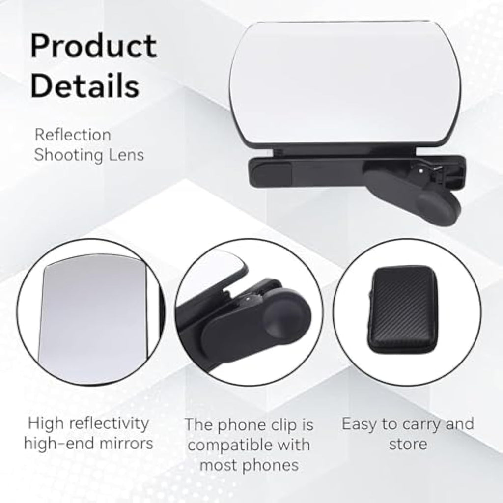 Mirror Effect Lens - Capture Stunning Reflections Instantly, Smartphone Camera Mirror Reflection Clip Kit, Mirror for Phone to Use Back Camera, for Travel Photography (Black +White)