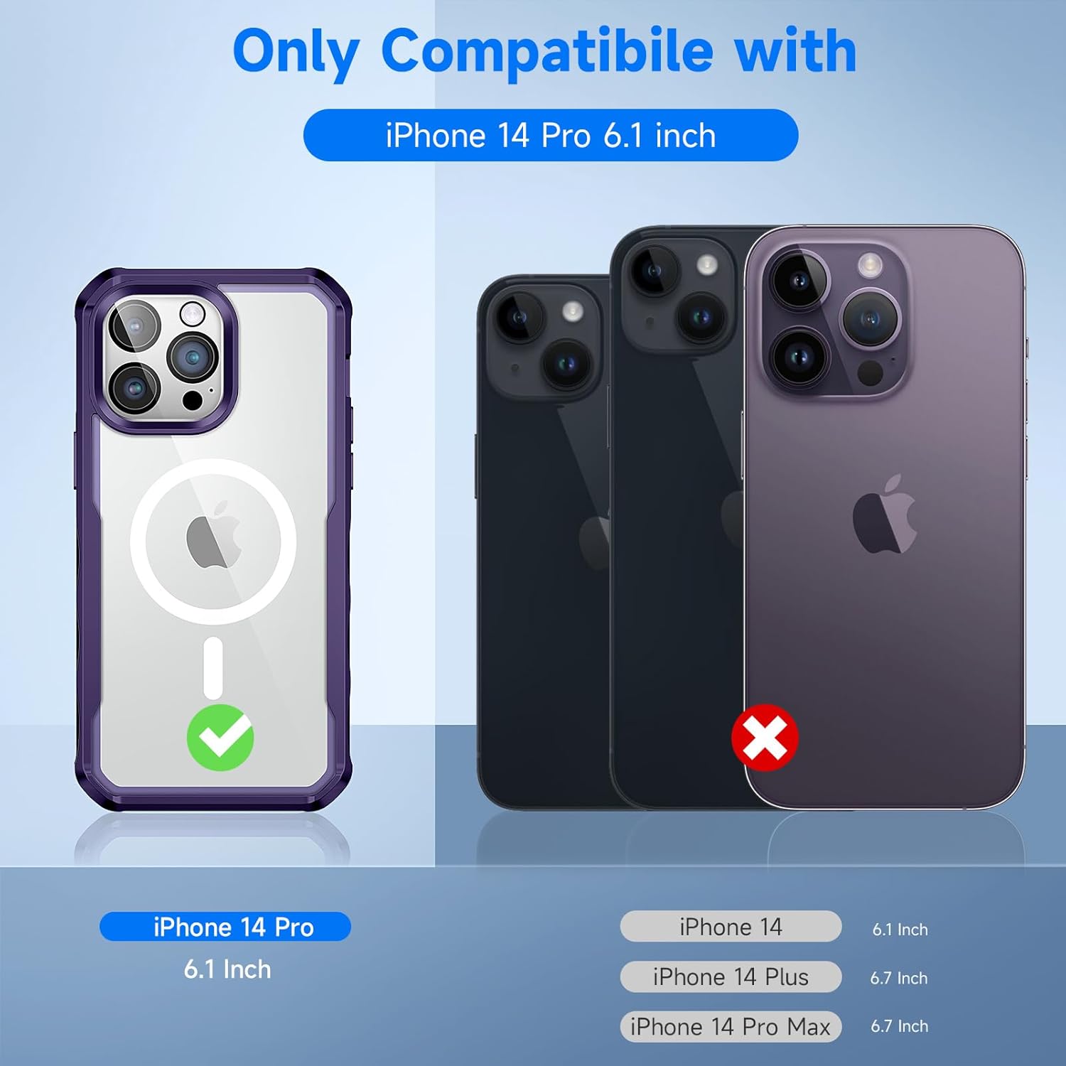 seacosmo for iPhone 14 Pro Case, Full Body Bumper with Built-in 9H Tempered Glass Privacy Screen Protector and Camera Lens Protector, Compatible with MagSafe, Shockproof Phone Case, 6.1", Purple