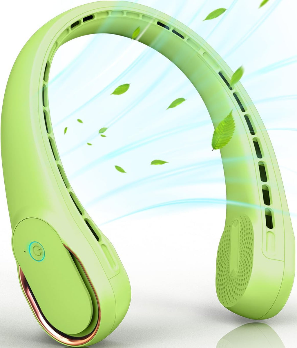FrSara Bladeless Portable Neck Fan, 5200mAh, 3-Speed, 360° Surround Wind, Ultra-Quiet, USB Rechargeable, Wearable Portable Fan, Avocado Green