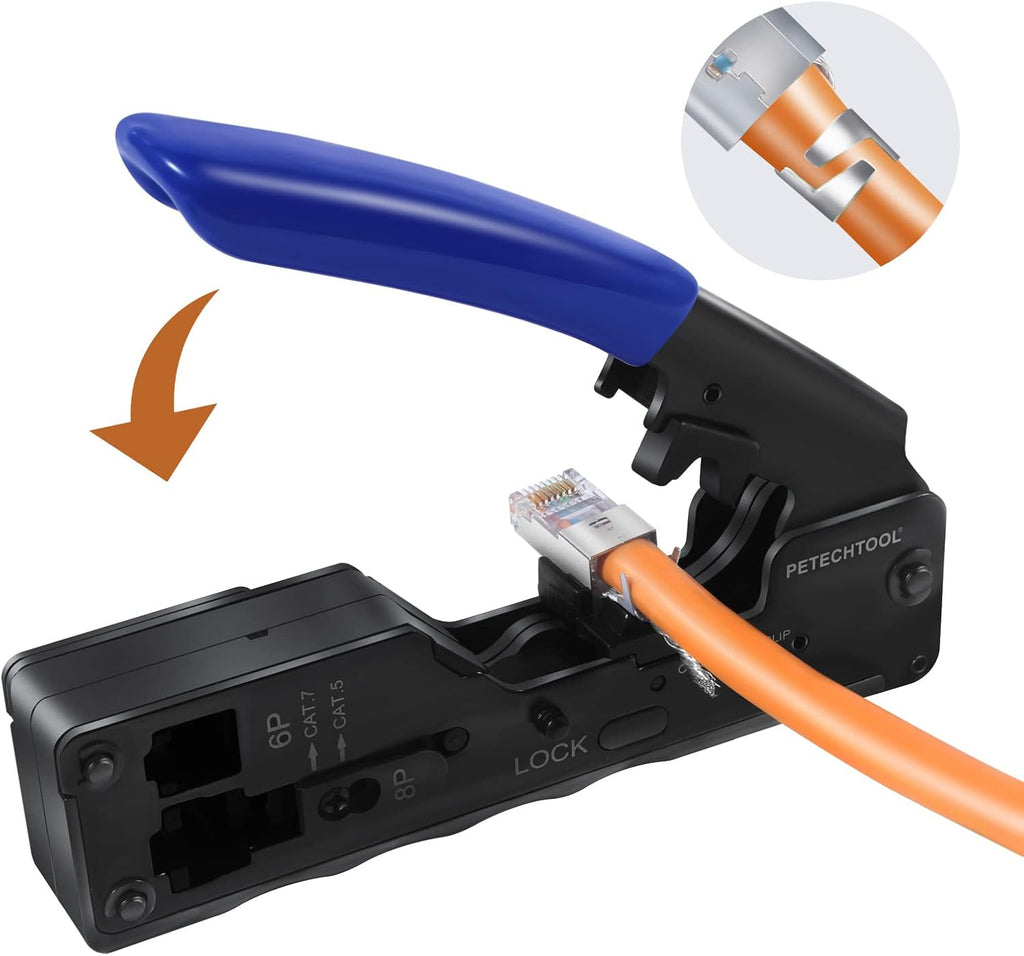 RJ45 Crimp Tool Ethernet Crimping Tool Wire Cutter Crimper For Cat7 Cat6a Cat6 Cat5e Pass Through Connectors