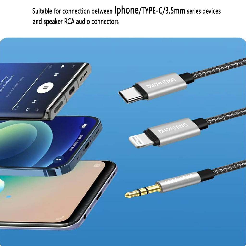 3 in 1 Audio Cable, iOS Phone/3.5mm AUX/USB C to 2 RCA,Stereo Audio Adapter for iPhone/Type C Phone/AUX to Amplifier/Sound Box & Home Theater etc.4.2FT