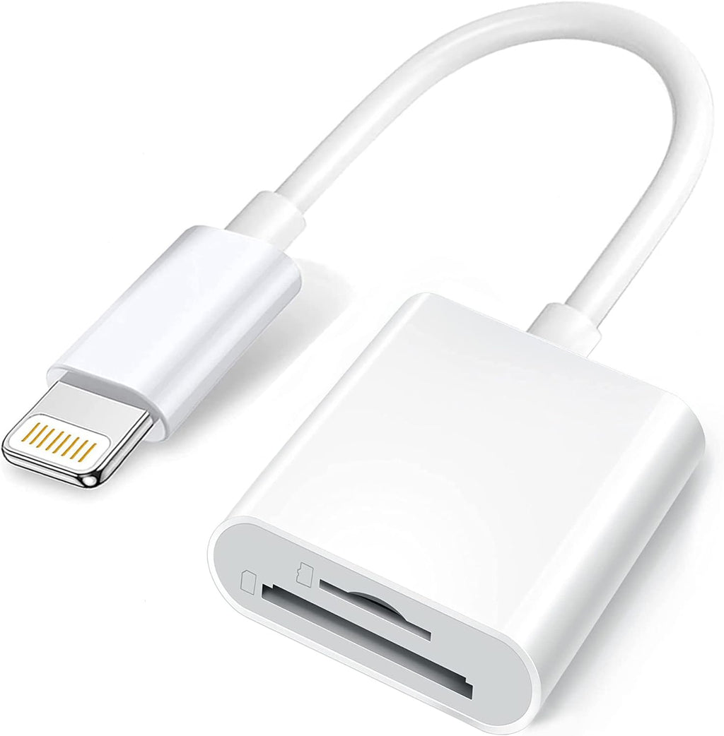Apple Lightning to SD & TF Card Dual Slot Reader for iPhone/iPad, 2 in 1 Micro SD TF Trail Camera Viewer Memory Card Adapter, Plug and Play