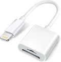 Apple Lightning to SD & TF Card Dual Slot Reader for iPhone/iPad, 2 in 1 Micro SD TF Trail Camera Viewer Memory Card Adapter, Plug and Play