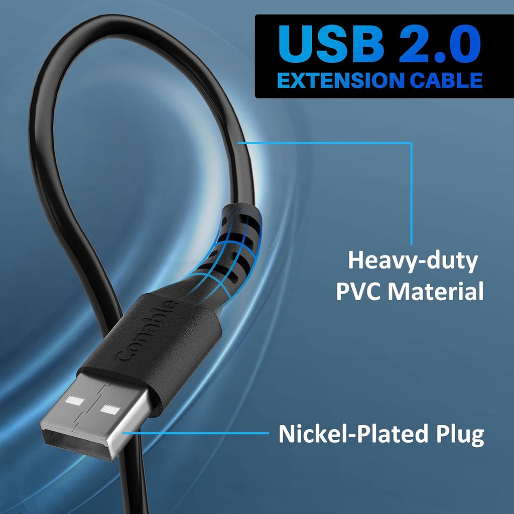 3 Pack USB Extension Cable 6 FT, USB 2.0 Type A Male to Female Extender Cord Adapter, Compatible with Printer, Keyboard, Mouse, Flash Drive, Hard Drive, Controller, Black Cable with 5 Cable Ties