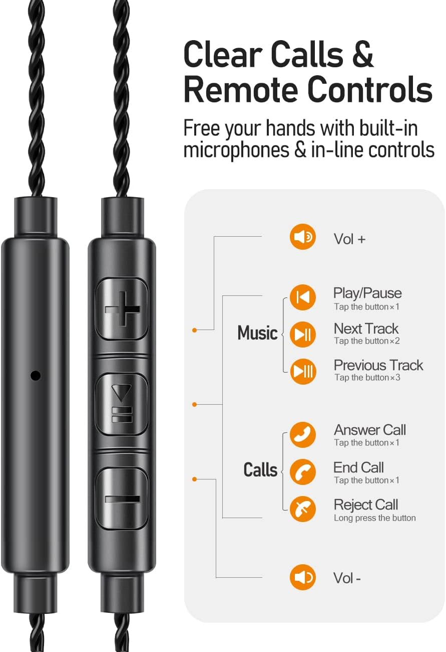 Vibes 201M Wired Earbuds in-Ear Headphones with Mic, Noise Cancelling Bass Driven HiFi Earphones, Tangle-Free Braided Cord, Carry Case, Ear Buds Tips, 3.5mm Jack, Secure Fit (Clear Brown)
