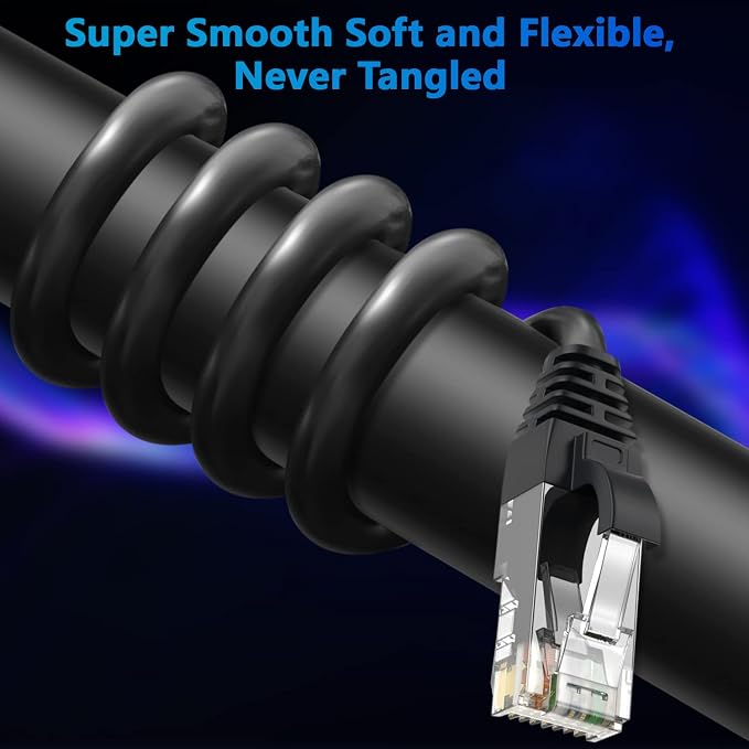 Adoreen Cat 6 Ethernet Cable 60 Ft-Black, Outdoor & Indoor Snagless Long Round - Image 2