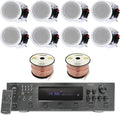 Home Theater System Kit - 6 Channel 6000 Watts Bluetooth Amplifier, 8 Qty of 8” Framed Ceiling Speakers 300 W Each, 16 AWG 500 ft Speaker Wire & Remote Ideal for Home, Office by Technical Pro
