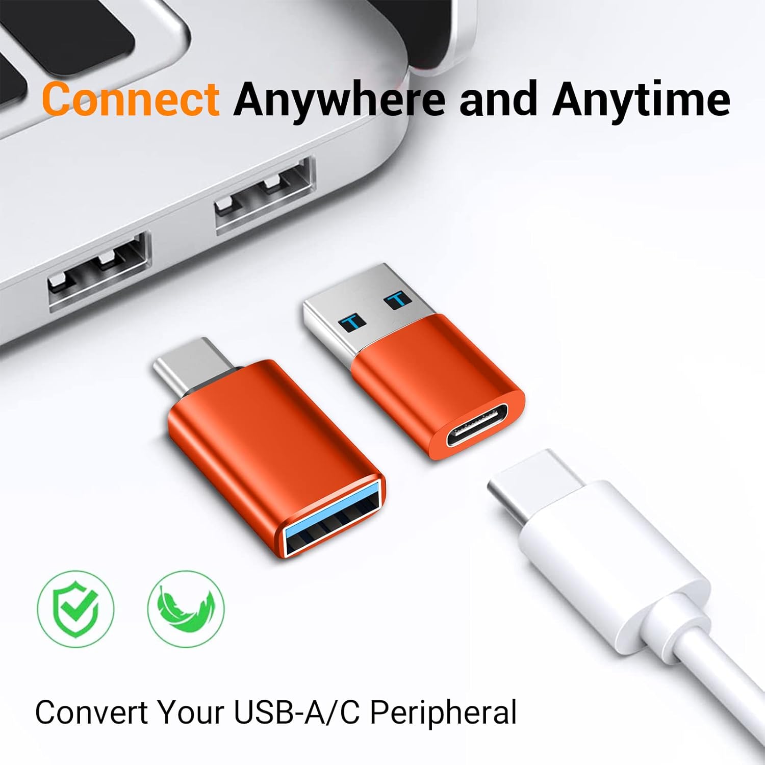 Temdan USB to USB C Adapter 4 Pack,【2*Type C Female to A Male Charger Converter】&【2*USB C Male to USB Female】 OTG Adapter for Apple Watch Ultra 8 9,iPhone 15 Pro Max 14 13 12,AirPod,Samsung - Orange