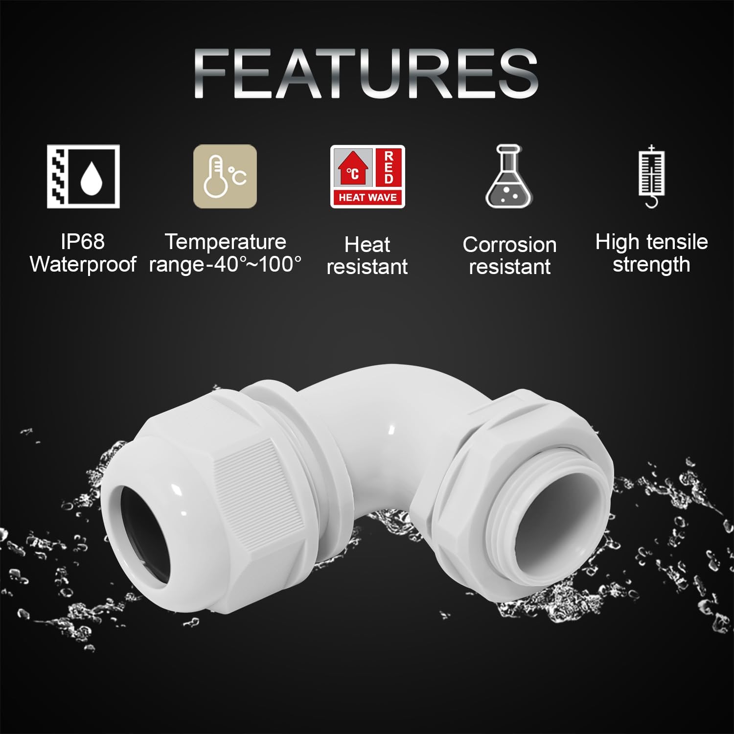 LeMotech M20 Cable Gland, 90 Degree Adjustable 9-14mm Strain Relief, Cord Connectors Nylon Joints with Gaskets, 6 Pcs, Grey