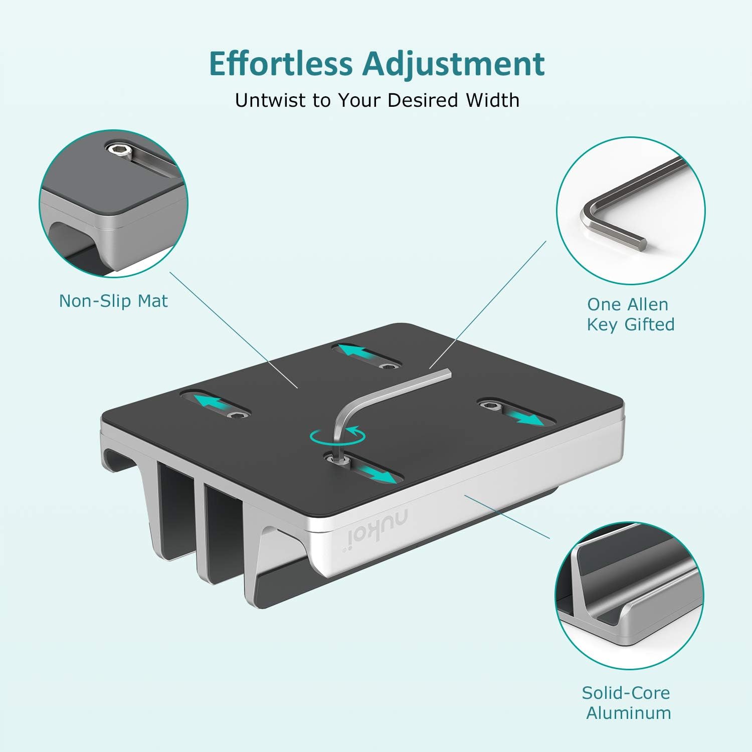 Vertical Laptop Stand - SPACEMax Adjustable GRIPLock Anti-Tip Silicone 4 Slots Aluminum Desktop Holder - Double Dock Stand - 2 Phone Slots Fits Up to 17.3” Laptops, Tablets, Phones - Silver