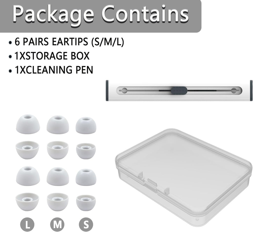 Replacement Silicone Ear Tips for Beats Fit Pro/Studio Buds/Studio Buds+ Headphone, 6 Pairs Earbuds Eartips L/M/S, Eargels Set Fit in Case, Earplug Ear Cap (Silver White with Pen)