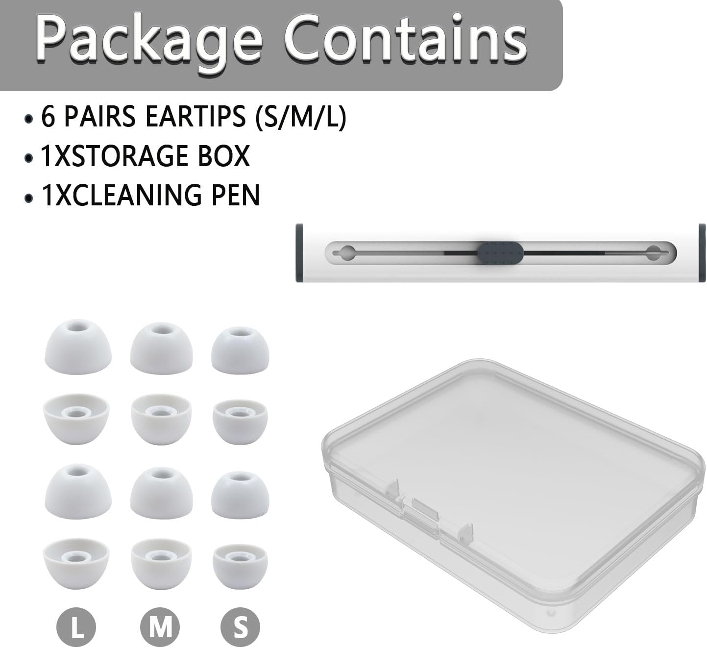 Replacement Silicone Ear Tips for Beats Fit Pro/Studio Buds/Studio Buds+ Headphone, 6 Pairs Earbuds Eartips L/M/S, Eargels Set Fit in Case, Earplug Ear Cap (Silver White with Pen)