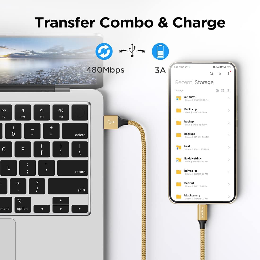 etguuds 4ft USB A to USB C Cable 3A Fast Charging, 2-Pack USB A to USB Type C Charger Cord for iPhone 16 15 Pro/Pro Max/Plus, for Samsung Galaxy S24 S23 S22 S21 S20 S10 A55 A54 Flip Note, Moto, Gold