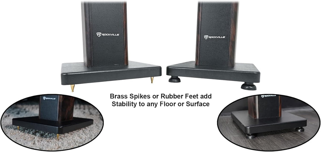 Rockville RHTSD 36" Bookshelf Speaker Stands, Dark Wood Grain, Dual Top Plates, Sand-Fillable Design, 60 lbs Capacity, for Home Theater and Studio Audio