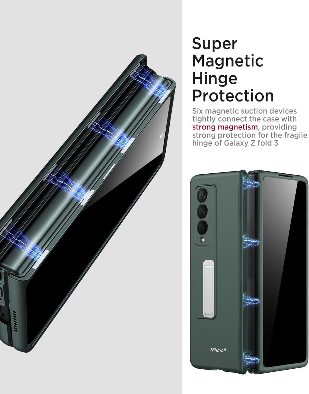 Miimall for Samsung Galaxy Z Fold 3 Case with Privacy Screen Protector, Built-in Adjustable Kickstand & Magnetic Hinge Protection All-Inclusive Protective Case for Galaxy Z Fold 3 5G Green