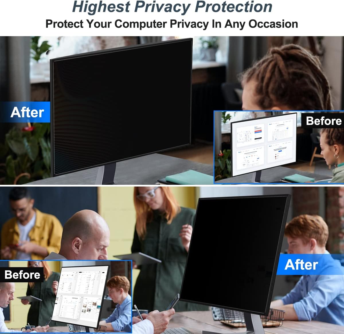 [2-Pack] 21.5 Inch Privacy Screen for Monitor Computer Screen Privacy Filter for 16:9 Widescreen Monitor Desktop PC Monitor Privacy Film Monitor Privacy Shield and Anti-Glare Protector