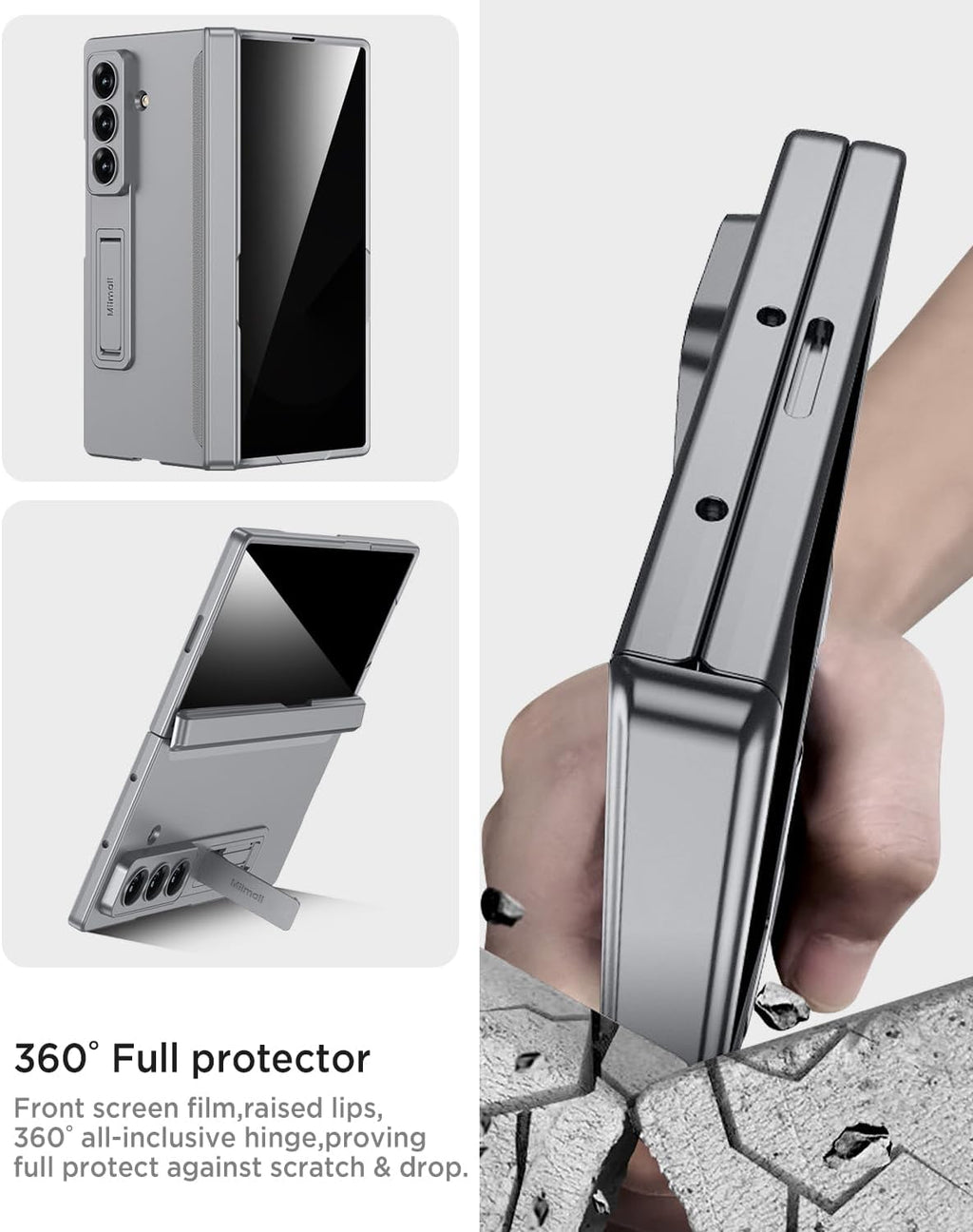 Miimall for Galaxy Z Fold 7 Case with Privacy Screen Protector, Built-in Adjustable Kickstand & Magnetic Hinge & Upgraded Camera Protection All-Inclusive Protective Cases for Galaxy Z Fold 7 5G Grey