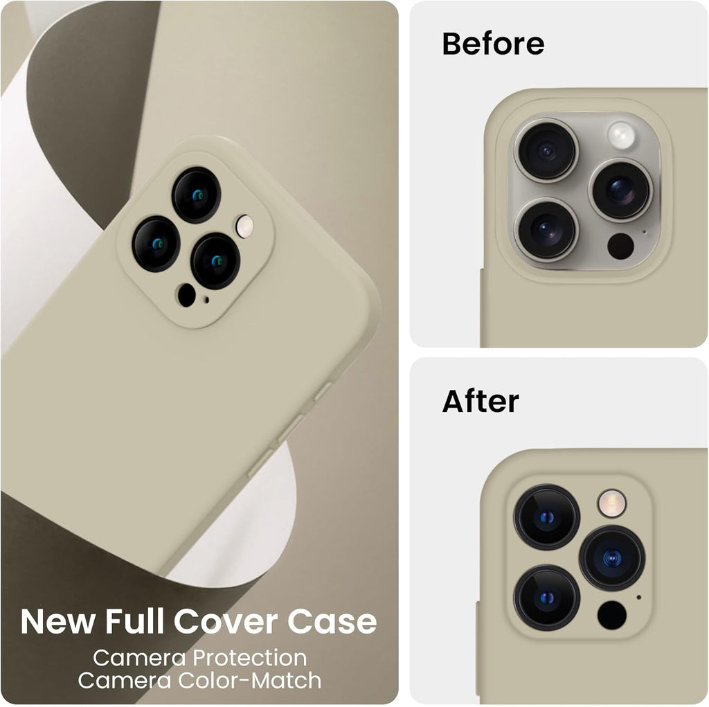 FireNova Designed for iPhone 15 Pro Case, Silicone Upgraded [Camera Protection] Phone Case with [2 Screen Protectors], Soft Anti-Scratch Microfiber Lining Inside, 6.1 inch, Khaki