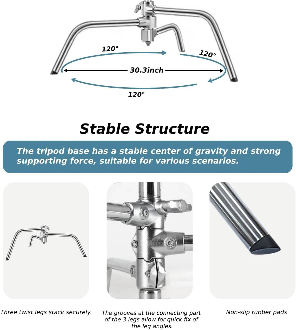 Heavy Duty C Stand with Boom Arm, Stainless Steel Heavy Duty Photography Light Stand, Adjustable Height 4.9ft-10.8ft, with 4.1ft Holding Arm, for Reflector, Umbrella, Softbox, Monolight