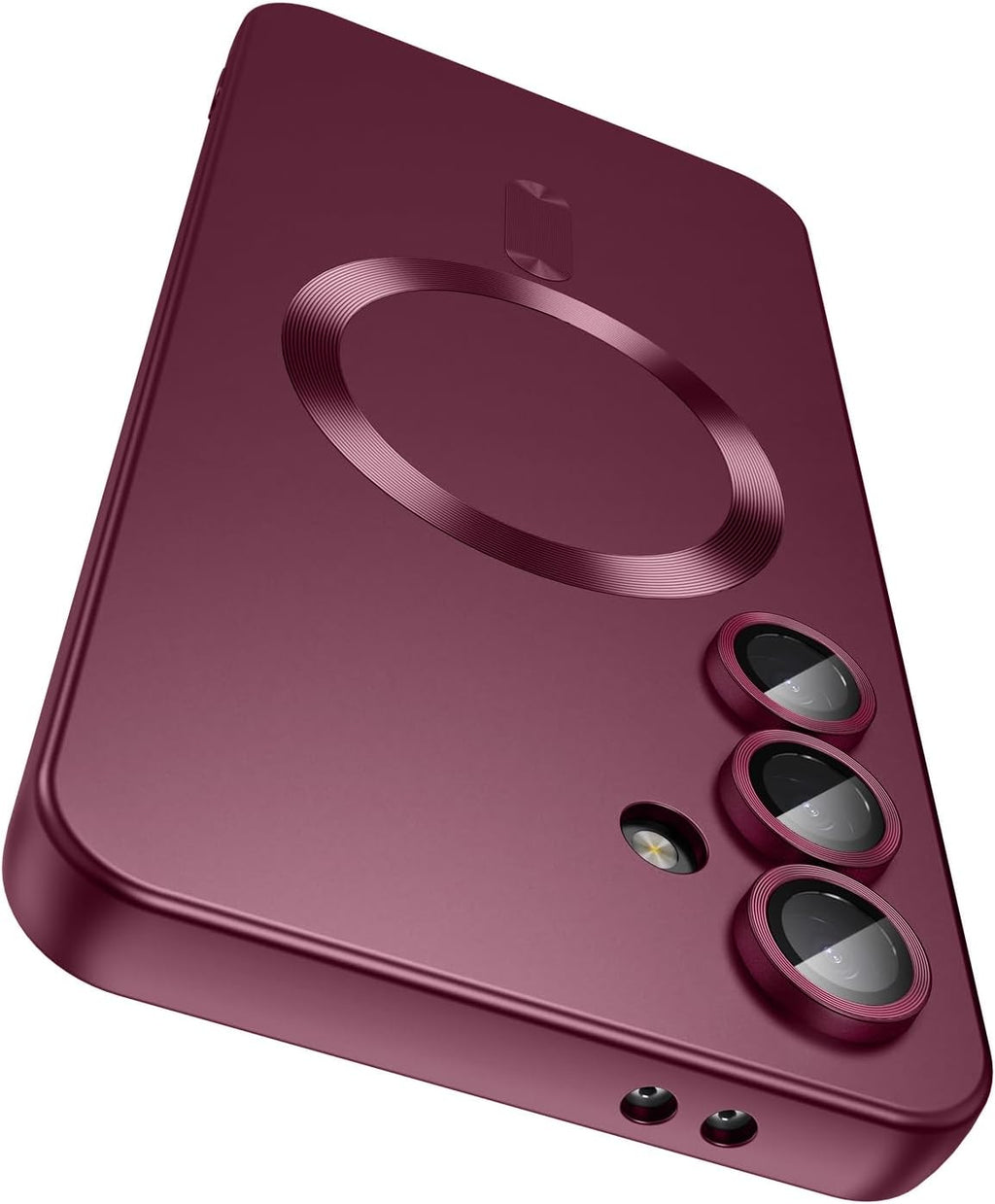 Magnetic for Samsung Galaxy S25 Case [Compatible with MagSafe][Built-in Camera Lens Protector] Slim Soft Silicone Bumper Shockproof Metallic Luster Phone Shell (Burgundy)