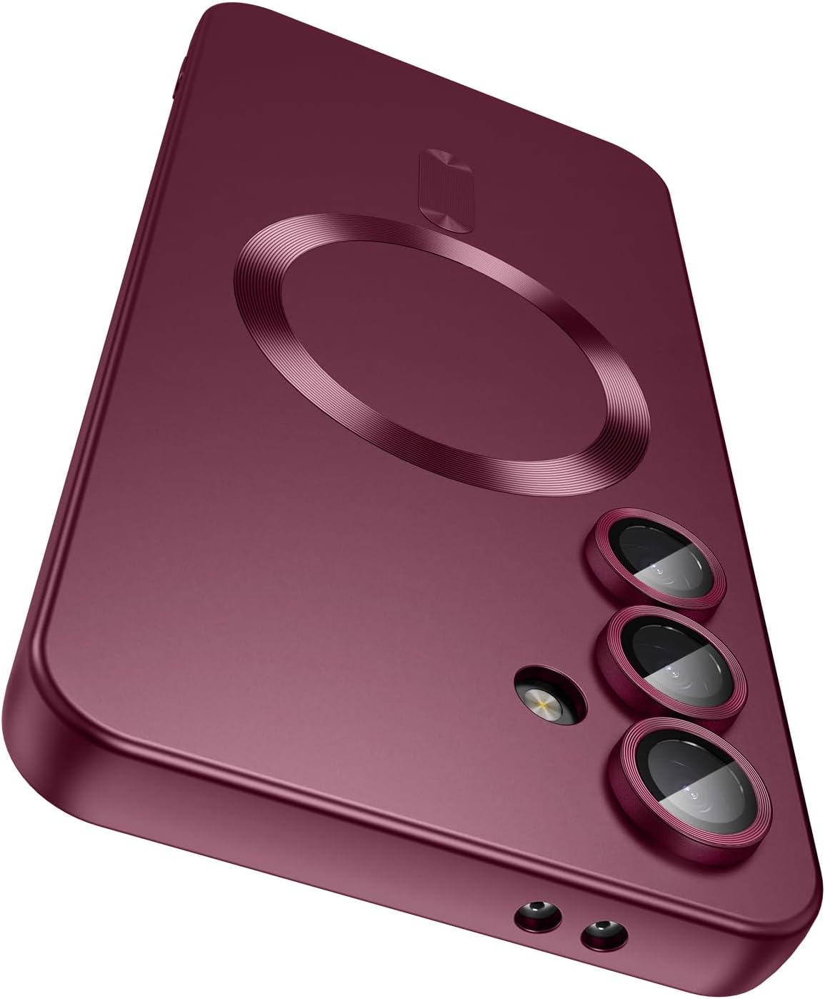 Magnetic for Samsung Galaxy S25 Plus Case [Compatible with MagSafe][Built-in Camera Lens Protector] Slim Soft Silicone Bumper Shockproof Metallic Luster Phone Shell (Burgundy)