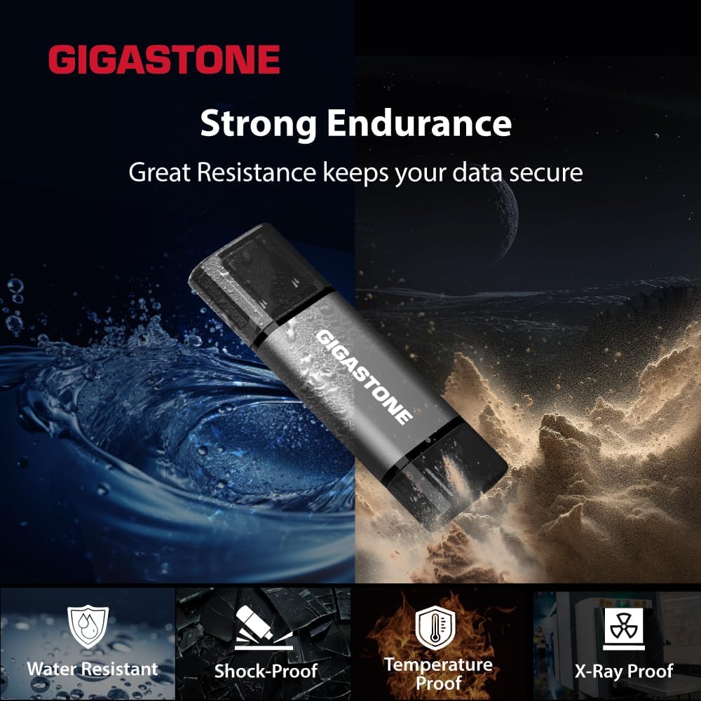 GIGASTONE 512GB Dual Drive (2 Pack) Z40 USB 3.2 Gen 1, 2-in-1 Type-A & Type-C, 100MB/s Ultra Fast, Head Cap Design, Plug & Play for Smartphone/PC/Mac/TV/Car Audio, USB 2.0/3.0/3.1 Compatible