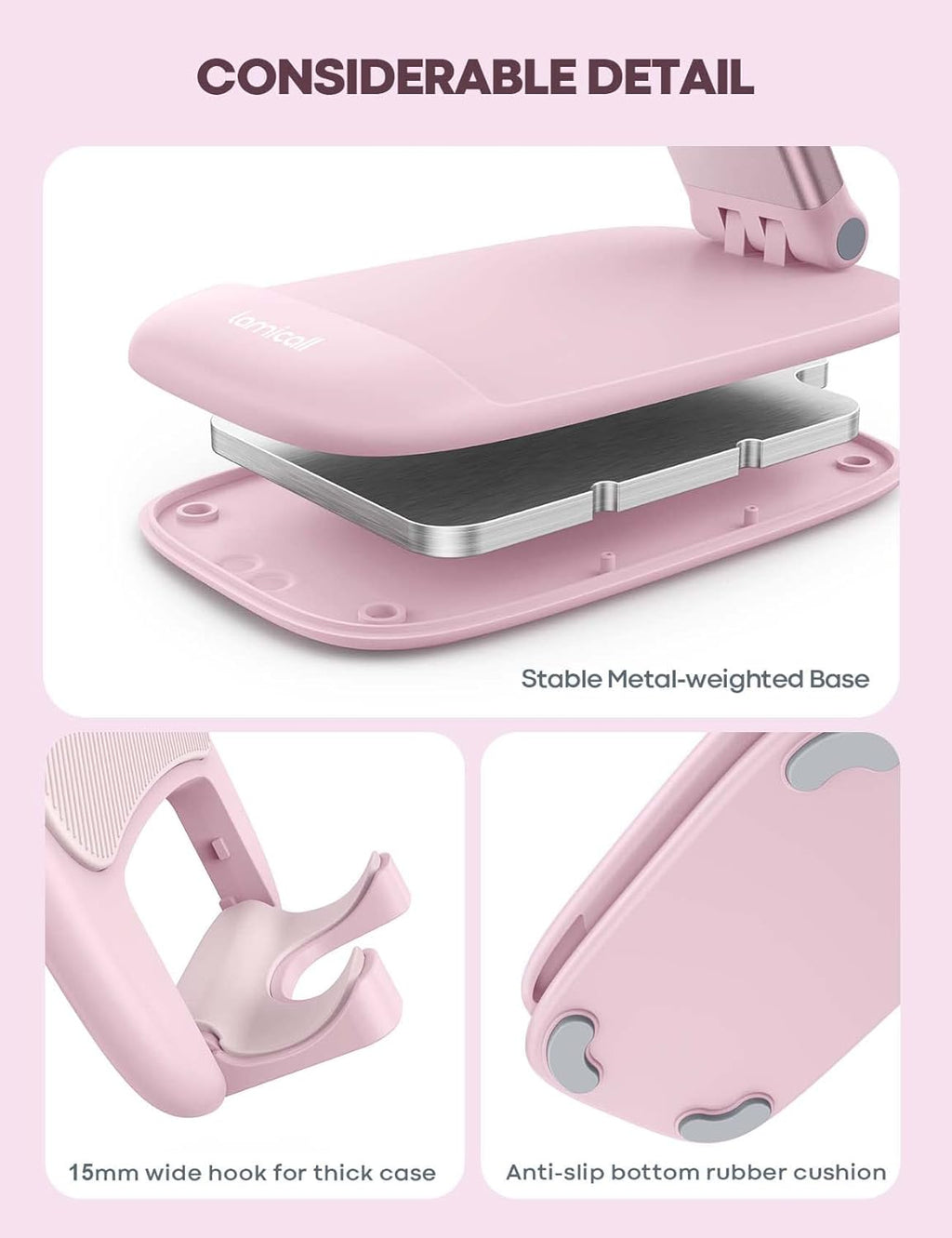 Lamicall Pink Phone Holder, Desk Accessories - Rose Gold Pink Office Cell Phone Holder, Desktop, Office Desks Accessories, Desk Decor for Women, for iPhone, 4-8'' Phone