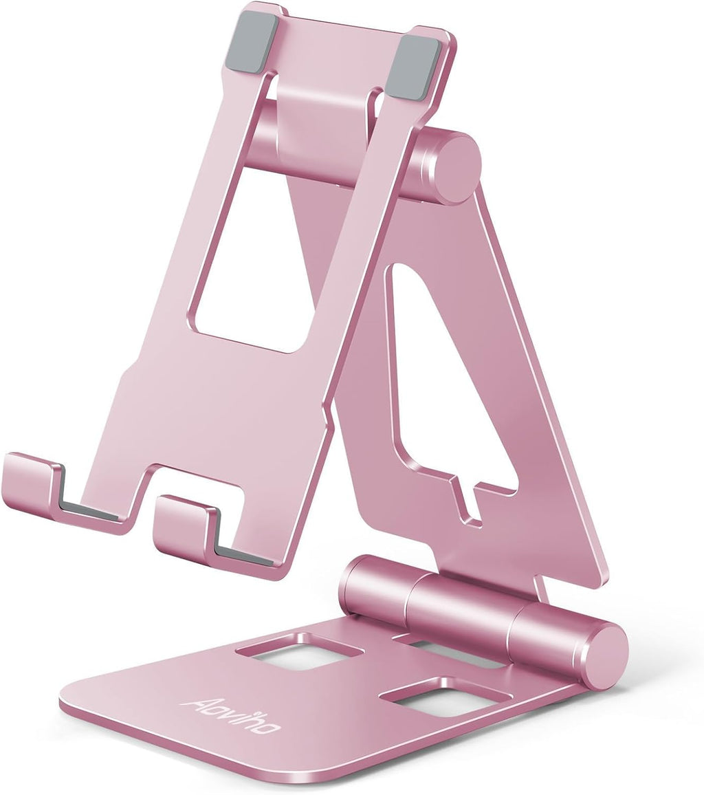 Cell Phone Stand for Desk, Adjustable Desktop Phone Holder Stand, Foldable Moblie Phone Dock for iPhone 15 14 13 12 11 Pro Xs Max Xr X 8 7 6 5 5s SE Nintendo Switch All Phones, Rose Gold
