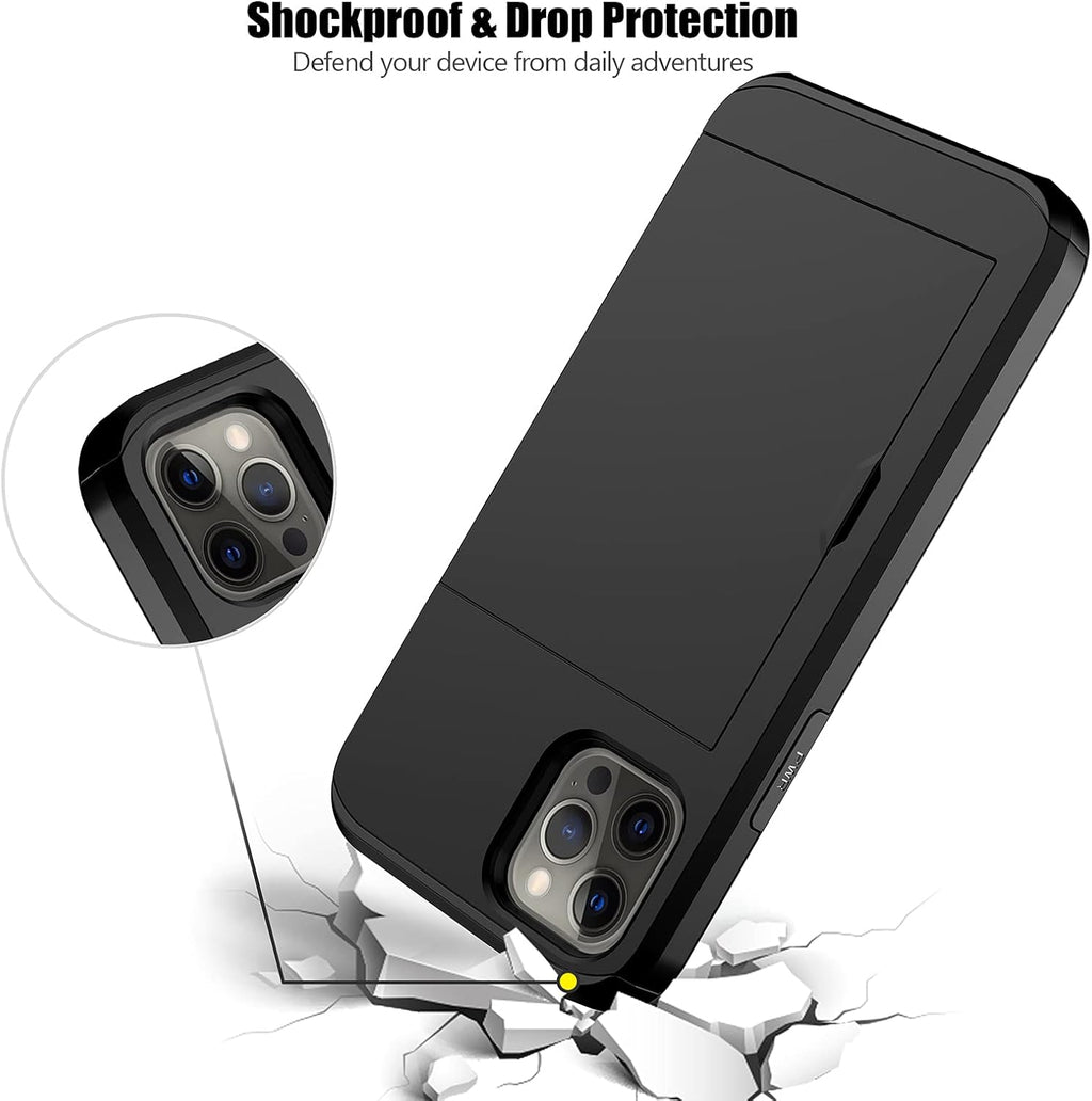 Nvollnoe for iPhone 12/iPhone 12 Pro Case with Card Holder Heavy Duty Protective Dual Layer Shockproof Hidden Card Slot Slim Wallet Case for iPhone 12/12 Pro for Men&Women(Black)