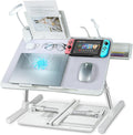 Laptop Lap Desk with Cooling Fan - Adjustable with Light, USB, Storage Drawer - Folding Bed Desk,22.04"*12.59",Grey