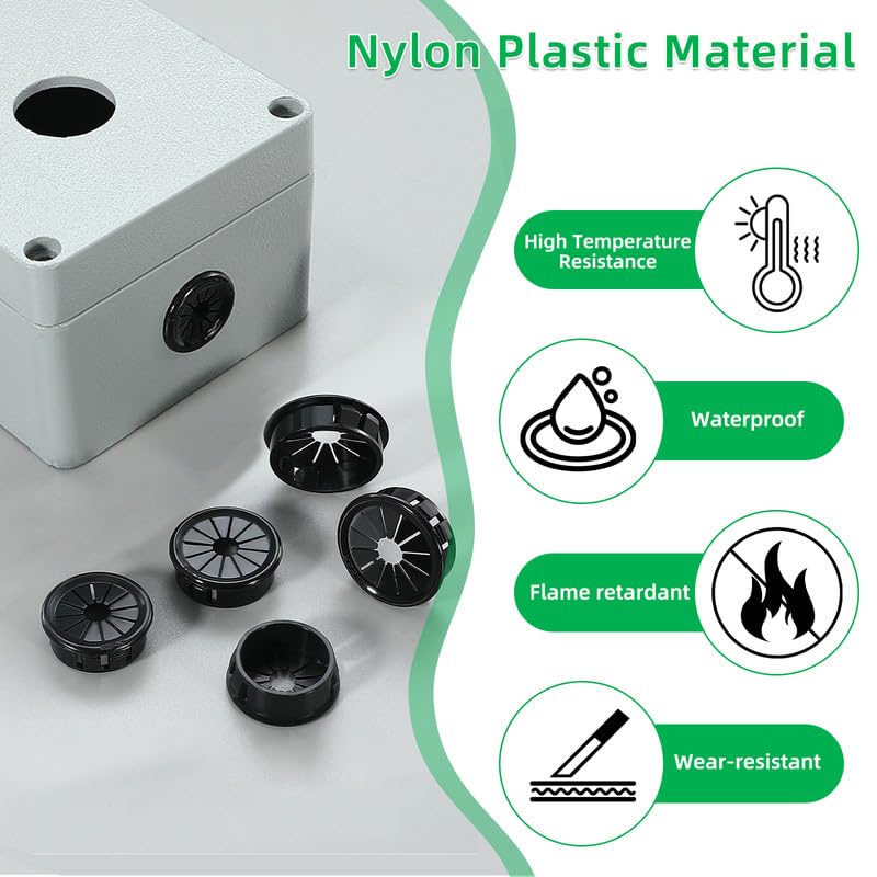 30PCS Cable Grommets, 3/4"(19mm) Desk Hole Cover Petal Shaped Buckle Type Nylon Snap Bushing Grommet, Wire Hole Cover Insert for Cables and Cords Management and Protection of Cabinet, Black