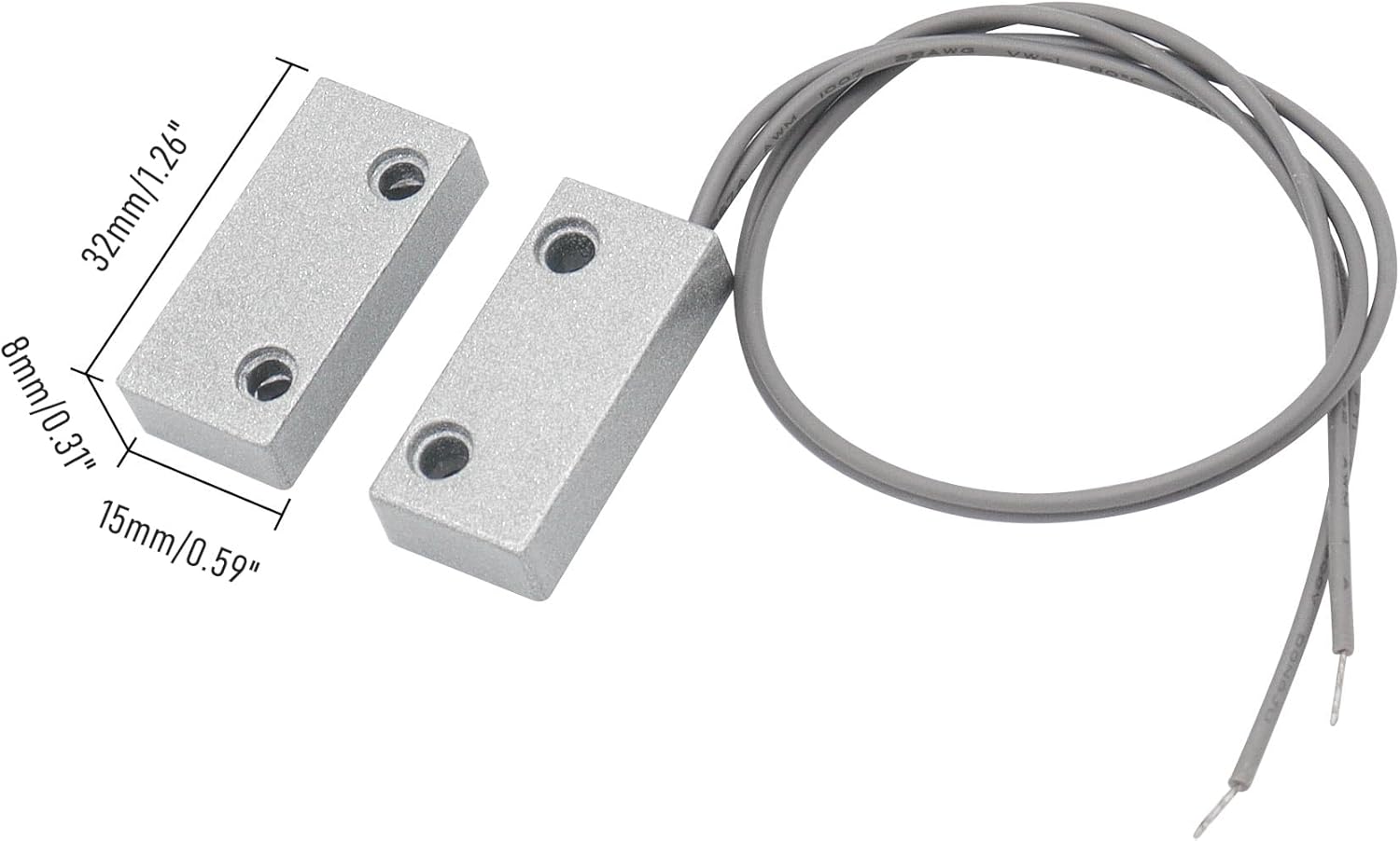 Magnetic Reed Switch Wired Surface Mount Normally Open/Closed NC/NO Contact Sensor Alarm Magnetic Door Switch with 3 Wires, Zinc Alloy Sliver, MC-51