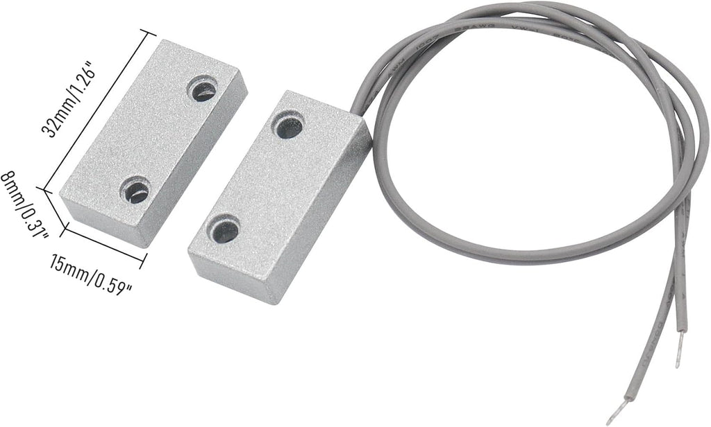 Magnetic Reed Switch Wired Surface Mount Normally Open NO Contact Sensor Alarm Magnetic Door Switch with 2 Wires, Zinc Alloy Sliver, MC-51