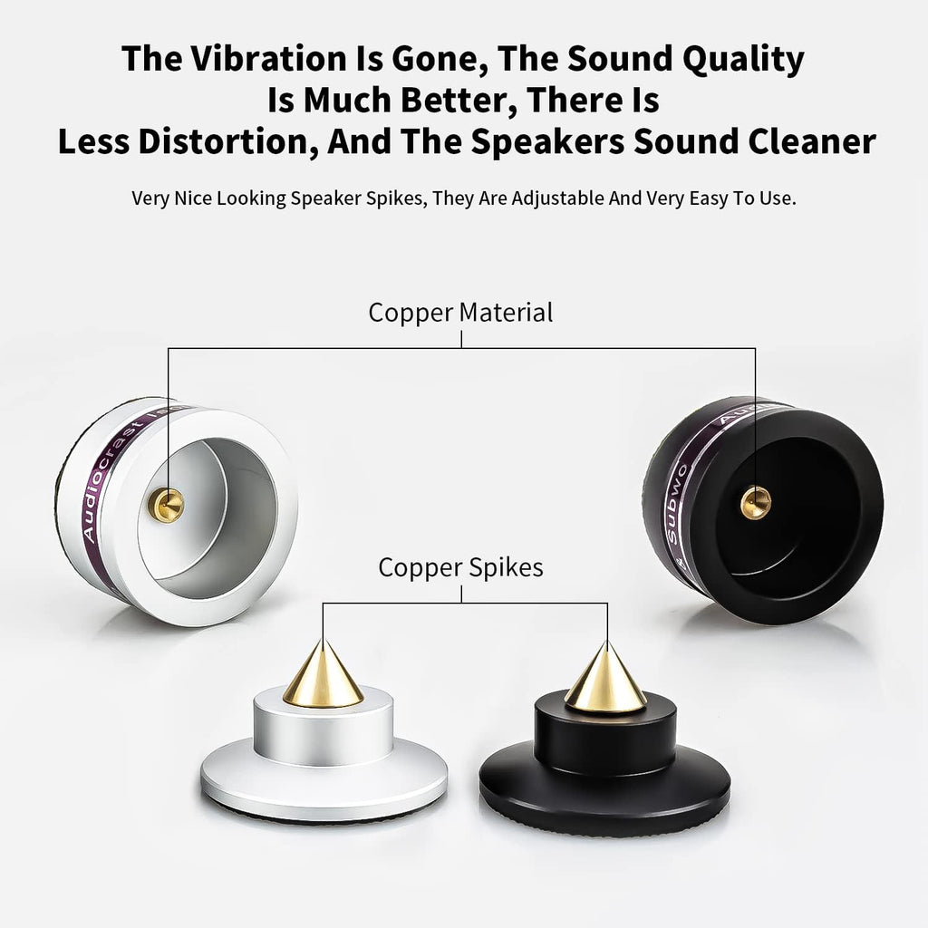 Audiocrast IF03S Speaker Isolators, Hi-End Speaker Spikes, HiFi Stand Feet Pads Shock Absorber Isolation Pucks, Speaker Resonance Reducer with Non-Slip Mat for Turntable Amp CD DAC Recorder