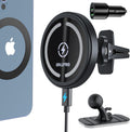 OHLPRO MagSafe Car Mount Charger, 15W QC 3.0 Fast Charging for iPhone 16 ProMax, Pro, Plus, 15, 14, 13, 12 Series, Stick on Car Dashboard & Air Vent Phone Holder