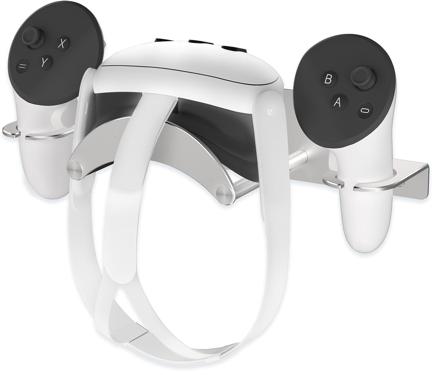 VR Wall Mount Aluminum Alloy,VR Headset Wall Mount Storage Stand Hook Compatible with Meta Quest 3/Quest Pro/Quest 2,Quest 3 Stand with 2 Storage Way,Desk Space Saving(Silver)
