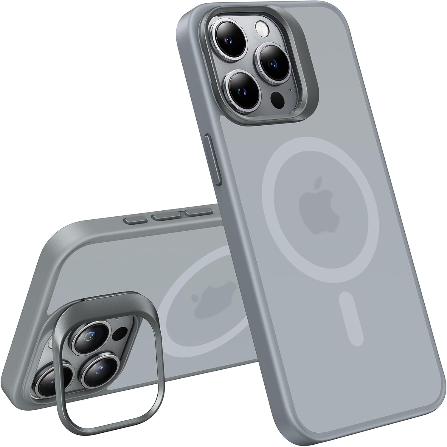 TORRAS Magnetic for iPhone 15 Pro Case, Compatible with MagSafe, Invisible Camera Kickstand, Military-Grade Shockproof Translucent Anti-Scratch Hard Back and Soft Edge Phone Case, Natural Titanium