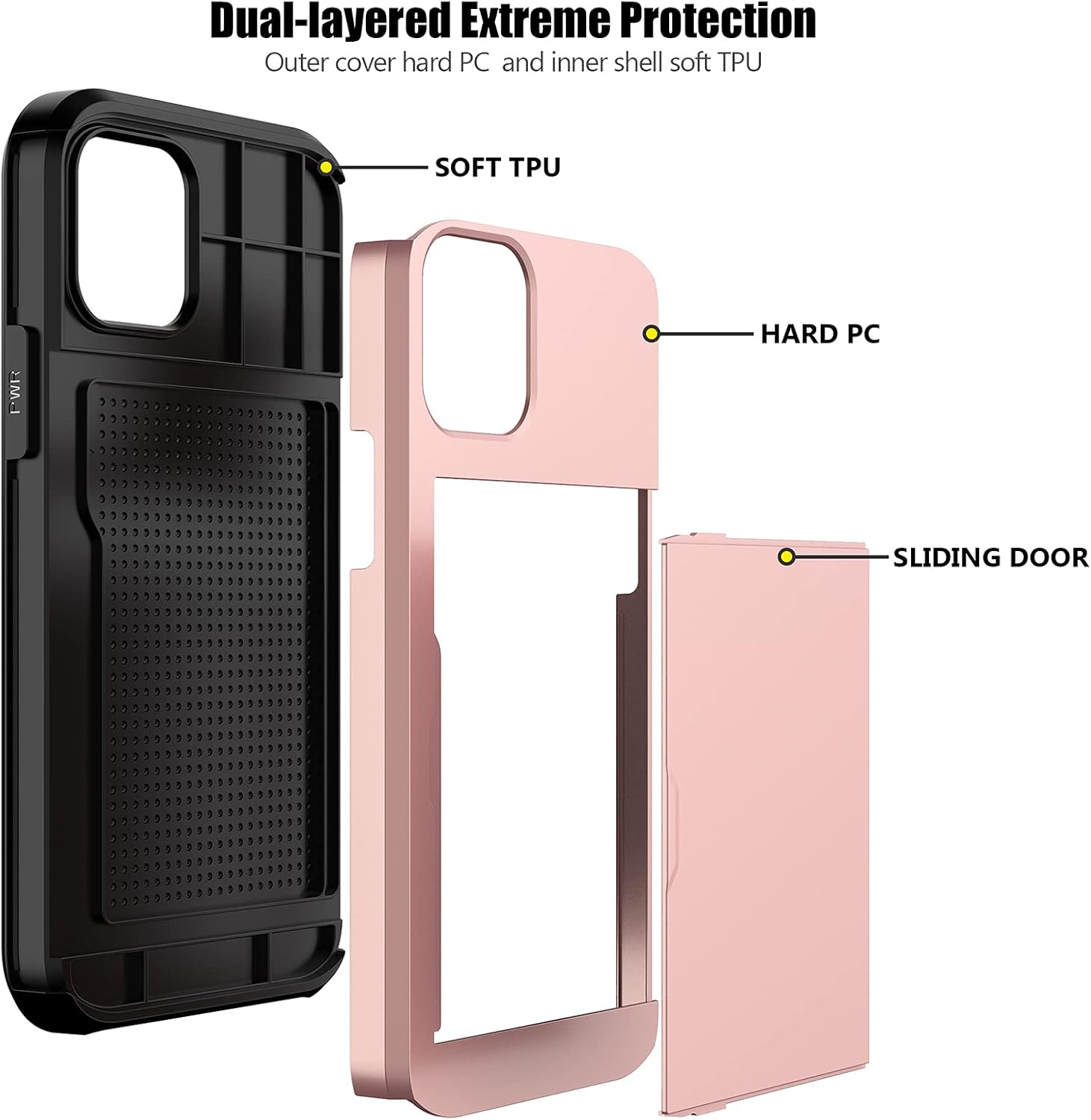 Nvollnoe for iPhone 12/iPhone 12 Pro Case with Card Holder Heavy Duty Protective Dual Layer Shockproof Hidden Card Slot Slim Wallet Case for iPhone 12/12 Pro for Men&Women(Rose Gold)