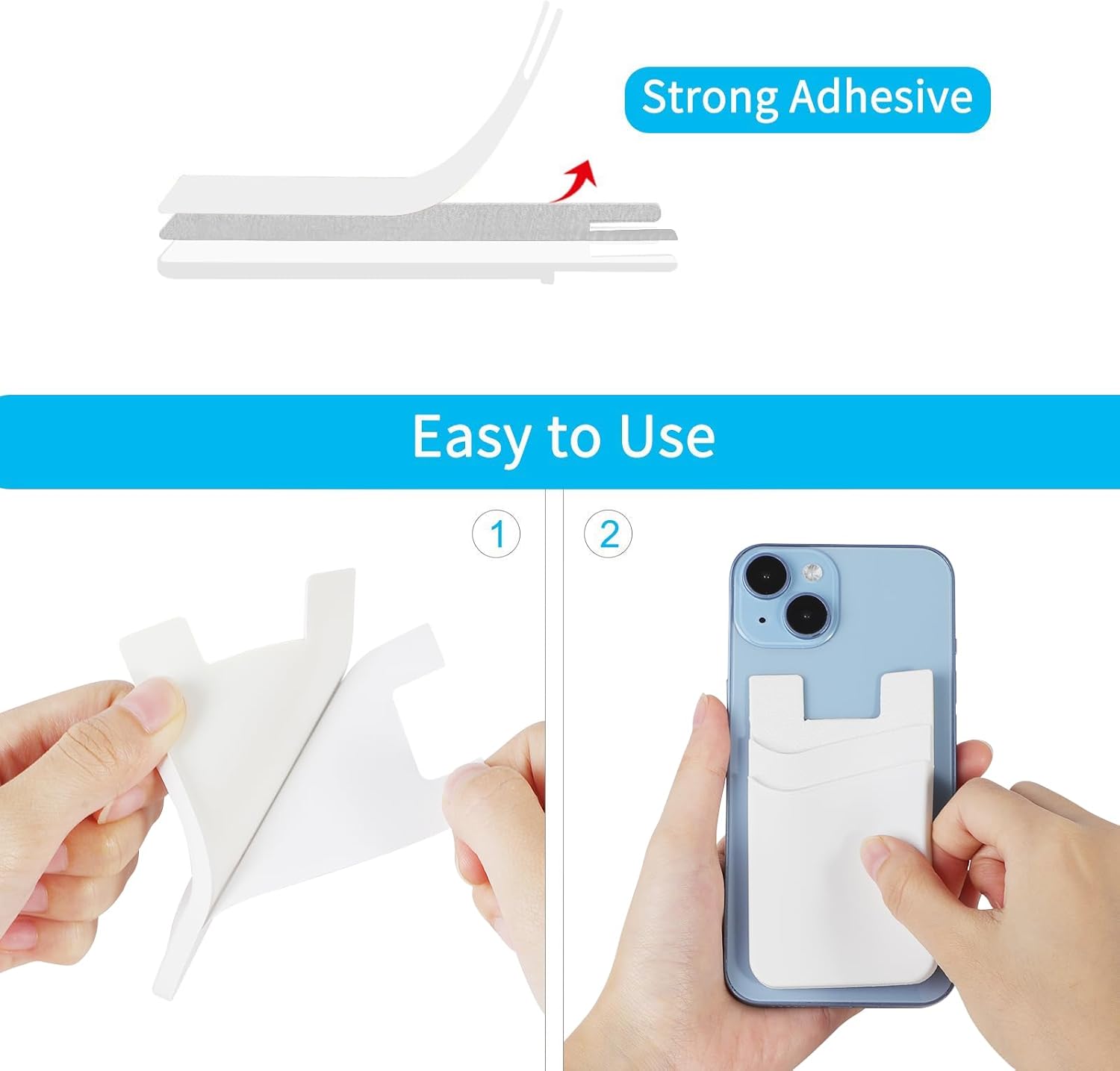 SS Phone Wallet, Card Holder for Phone Case Stick on Silicone Double Phone Pocket Suitable for iPhone Samsung Galaxy Any Smartphone 3 Pack
