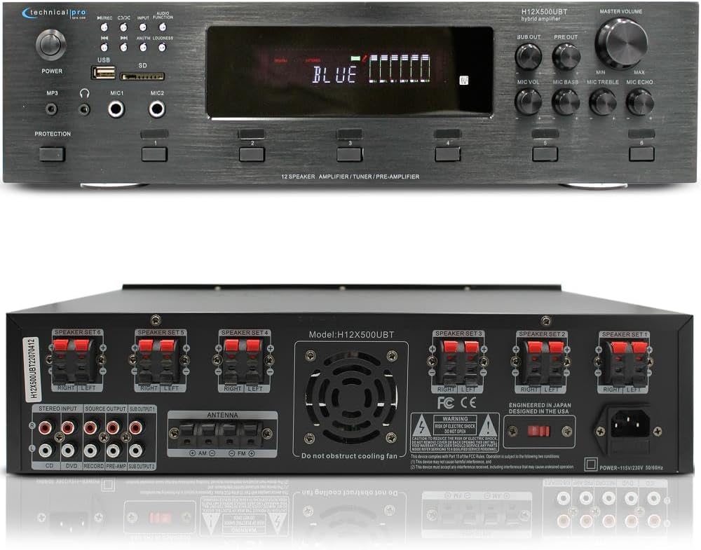 Vaiyer Home Audio System Kit, 6-Channel 6000 Watts Bluetooth Amplifier with 5.25" 10 QTY of 175 W Each in-Wall in-Ceiling Speakers & 16AWG 500 ft. Speaker Wire - Perfect for Home, Office, Restaurants