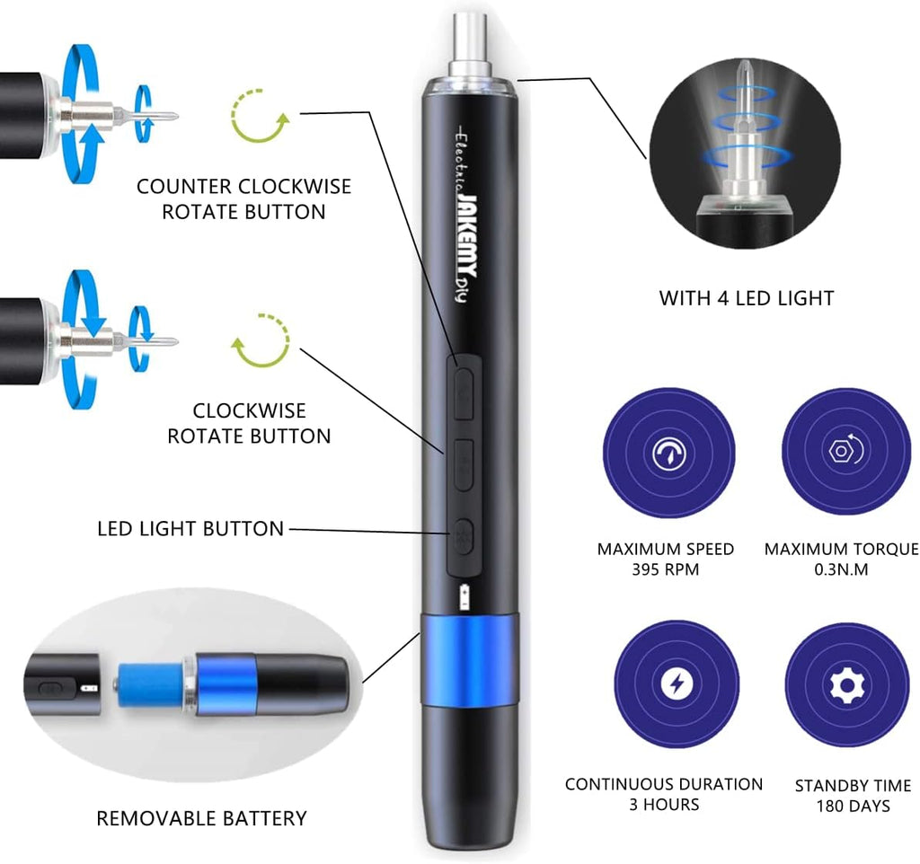 Precision Electric Screwdriver Kit, JAKEMY 61 In 1 Manual & Automatic Torque Power Screwdriver Set Rechargeable Cordless with LED Light for Laptop/Phone/Glasse/Watch