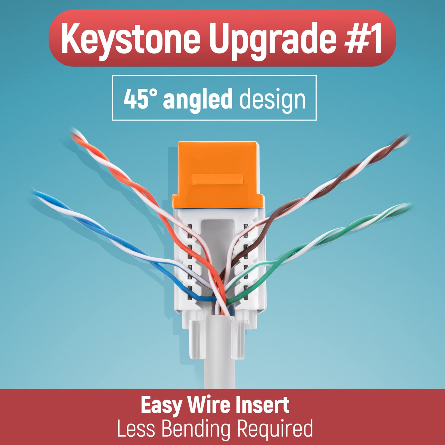 Everest easyJACK - 45° Angled Speed Termination Keystone Tool Set - with 20-Pack of RJ45 Cat6 Keystone Jacks in Orange (Slim Profile Design) - Time Saver Network Punch Down Tool Cat6
