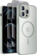 Designed for iPhone 12 Pro Case, Compatible with MagSafe, with Privacy Screen Protectors X2, [Camera Protection] [15FT Military Drop Protection] Shockproof Phone Case, 6.1", Calke Green